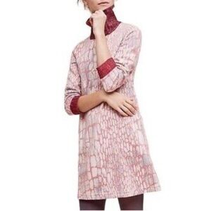 Anthropologie Maeve Red Cream Aqua Blue Suma Turtleneck Knit Sweater Dress